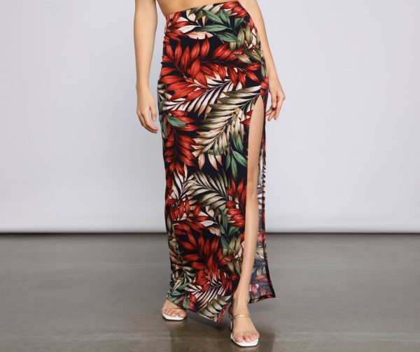 Tropical Palm Leaf High Slit Maxi Skirt - Image 5