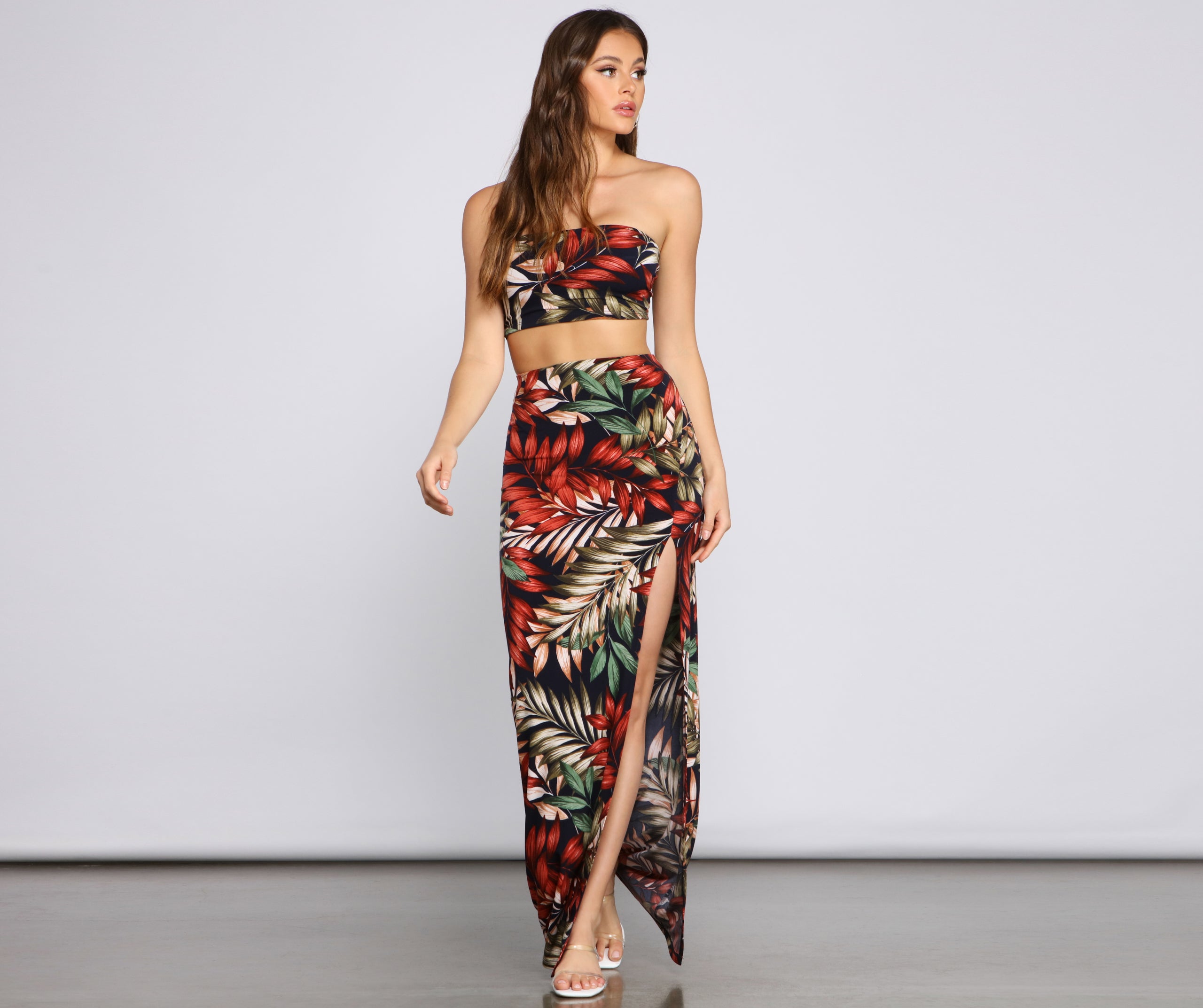 Tropical Palm Leaf High Slit Maxi Skirt - Image 6