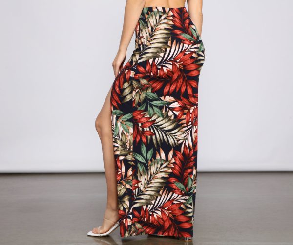 Tropical Palm Leaf High Slit Maxi Skirt - Image 7