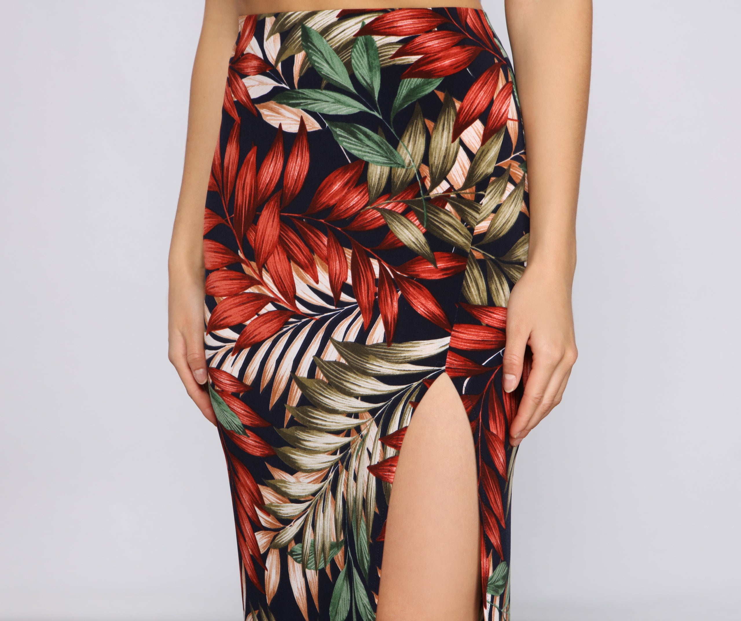Tropical Palm Leaf High Slit Maxi Skirt - Image 8