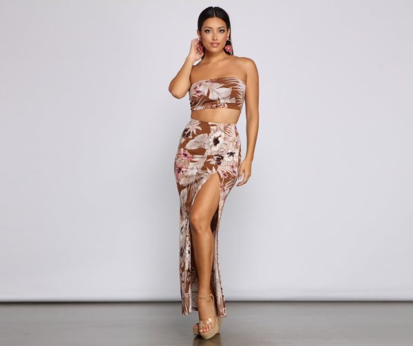 Tropical Palm Leaf High Slit Maxi Skirt - Image 10