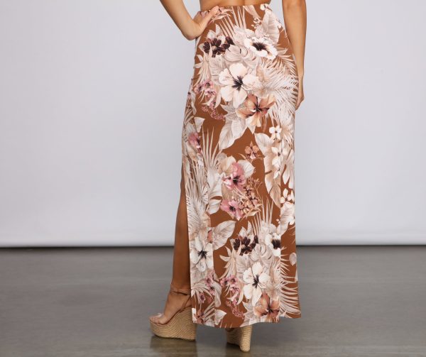 Tropical Palm Leaf High Slit Maxi Skirt - Image 11