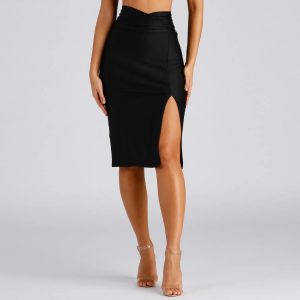 So Sleek High Waist Ruched Midi Skirt