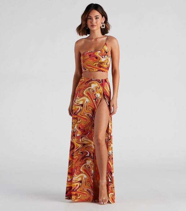 Retro Swirls Slit Maxi Skirt - Image 2