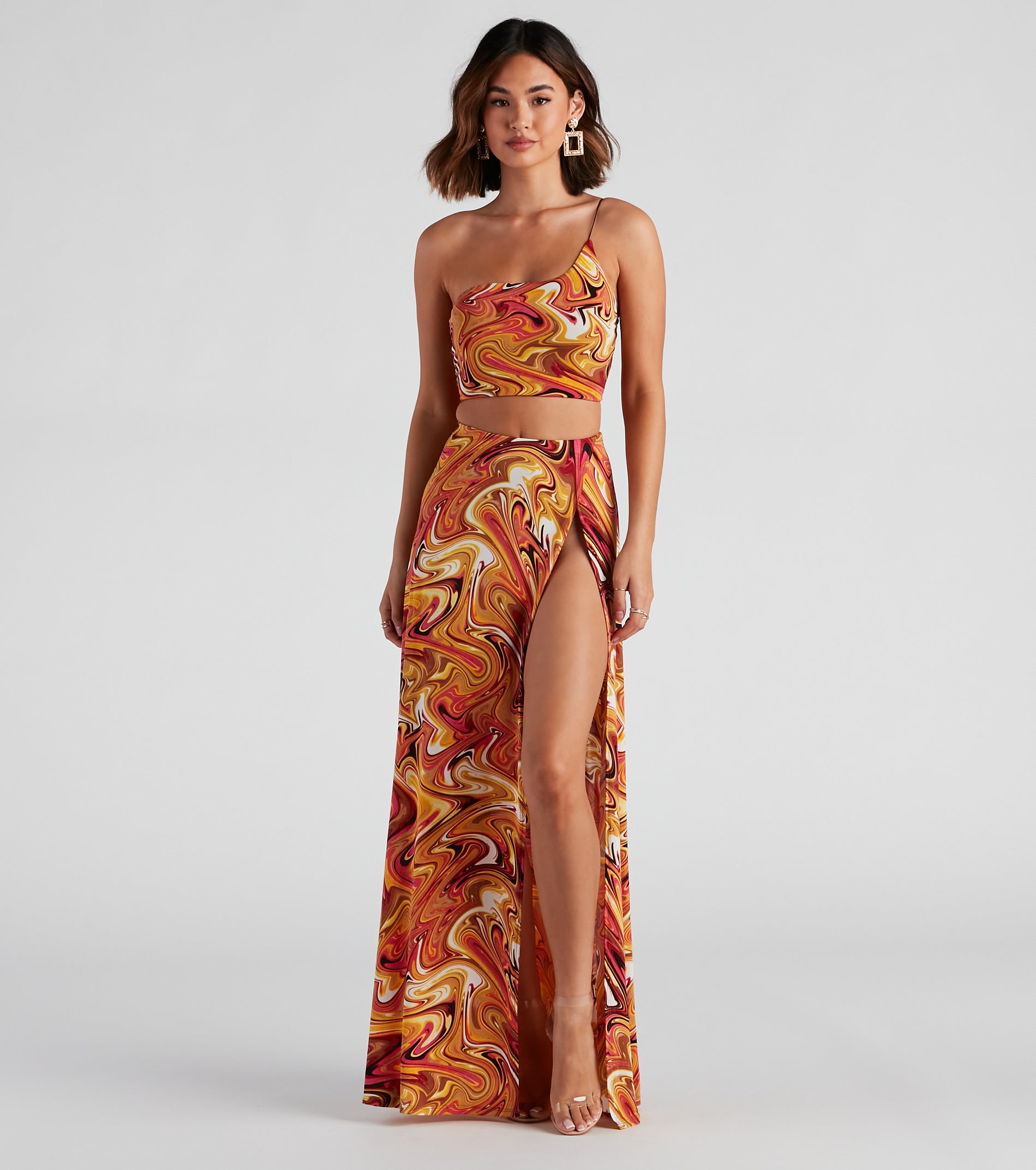 Retro Swirls Slit Maxi Skirt - Image 2