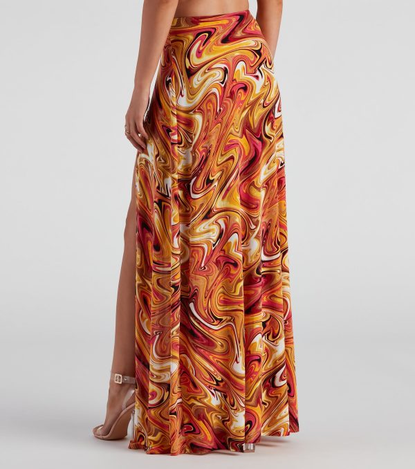Retro Swirls Slit Maxi Skirt - Image 3