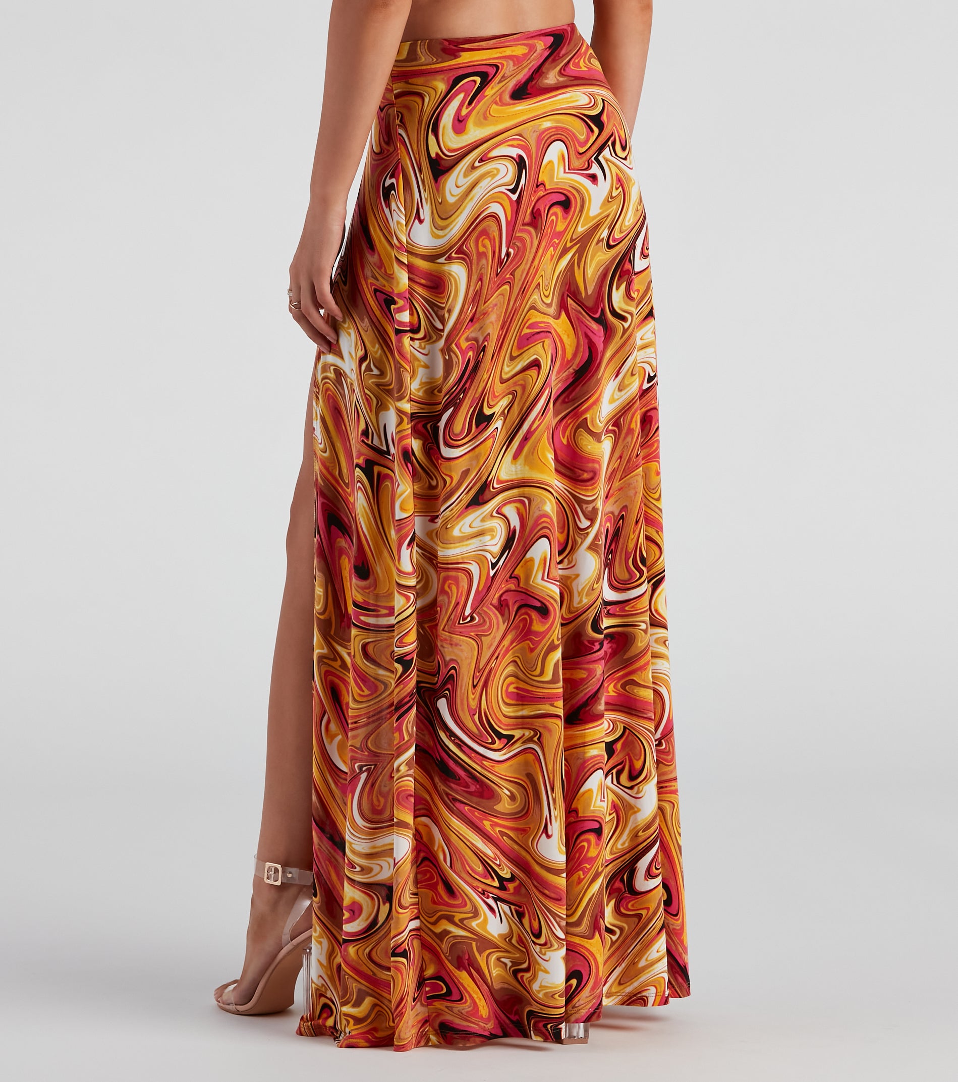 Retro Swirls Slit Maxi Skirt - Image 3