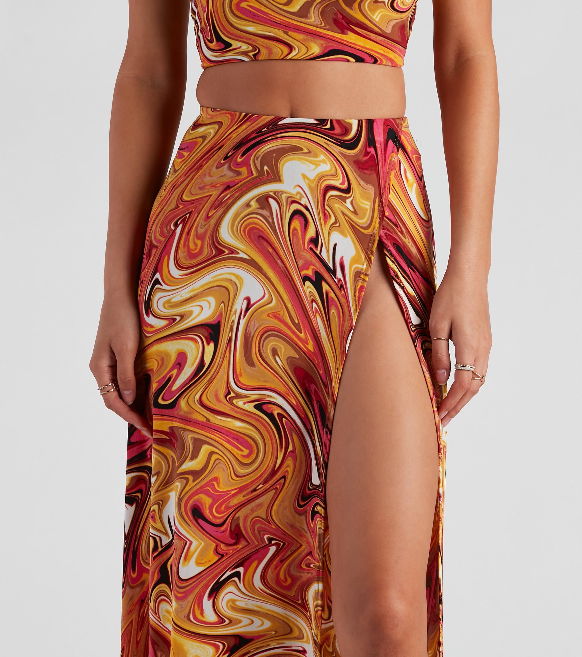 Retro Swirls Slit Maxi Skirt - Image 4