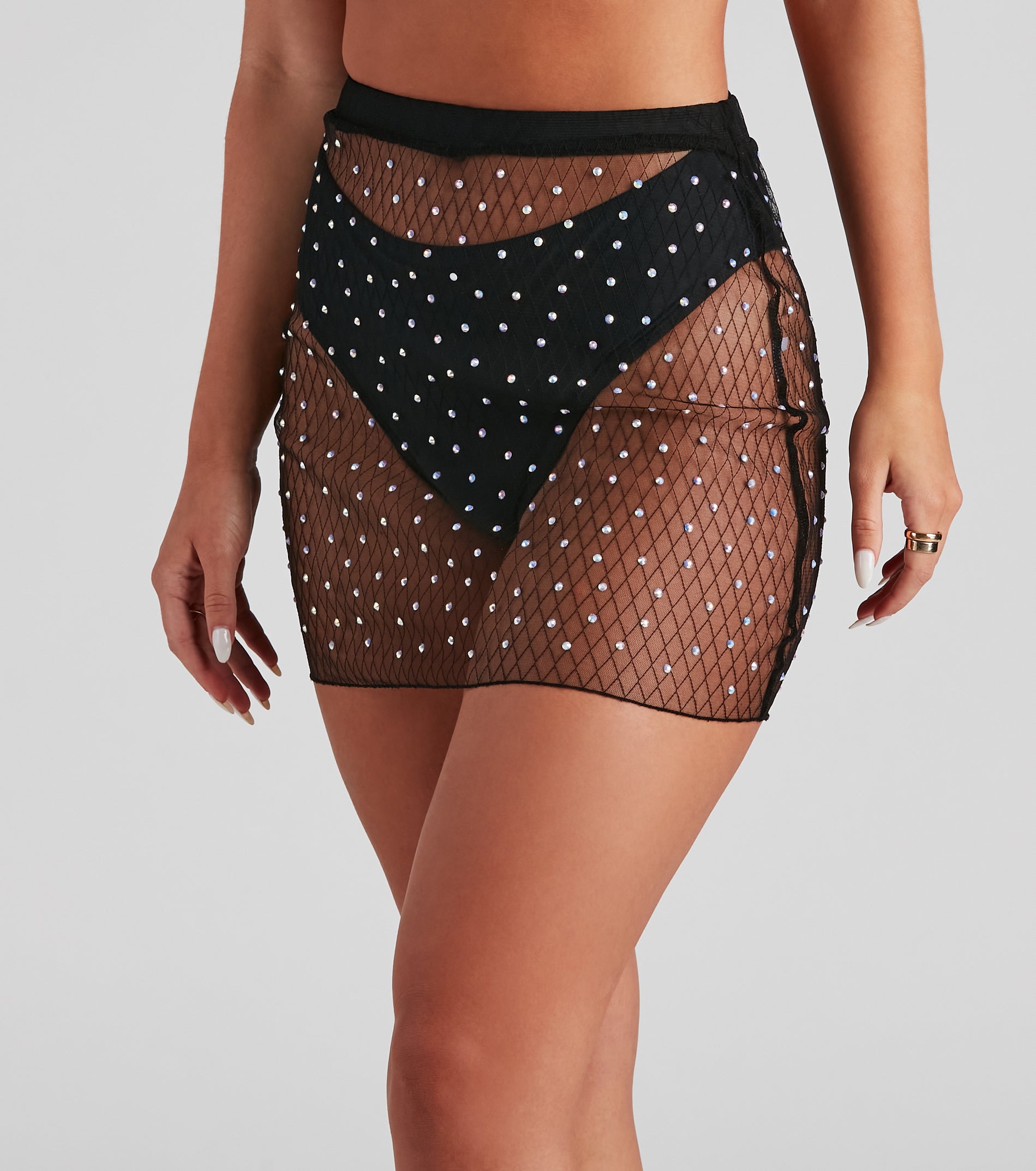 Seeing Glam Rhinestone Mesh Skirt - Image 2