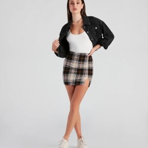 Seasonal Plaid Crepe Mini Skirt