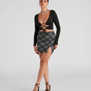 Plaid Me Up Flocked Mini Skirt