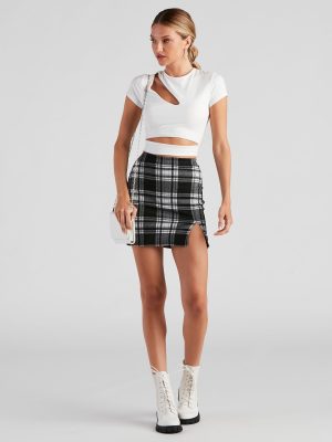 Plaid Crush Slit Mini Skirt