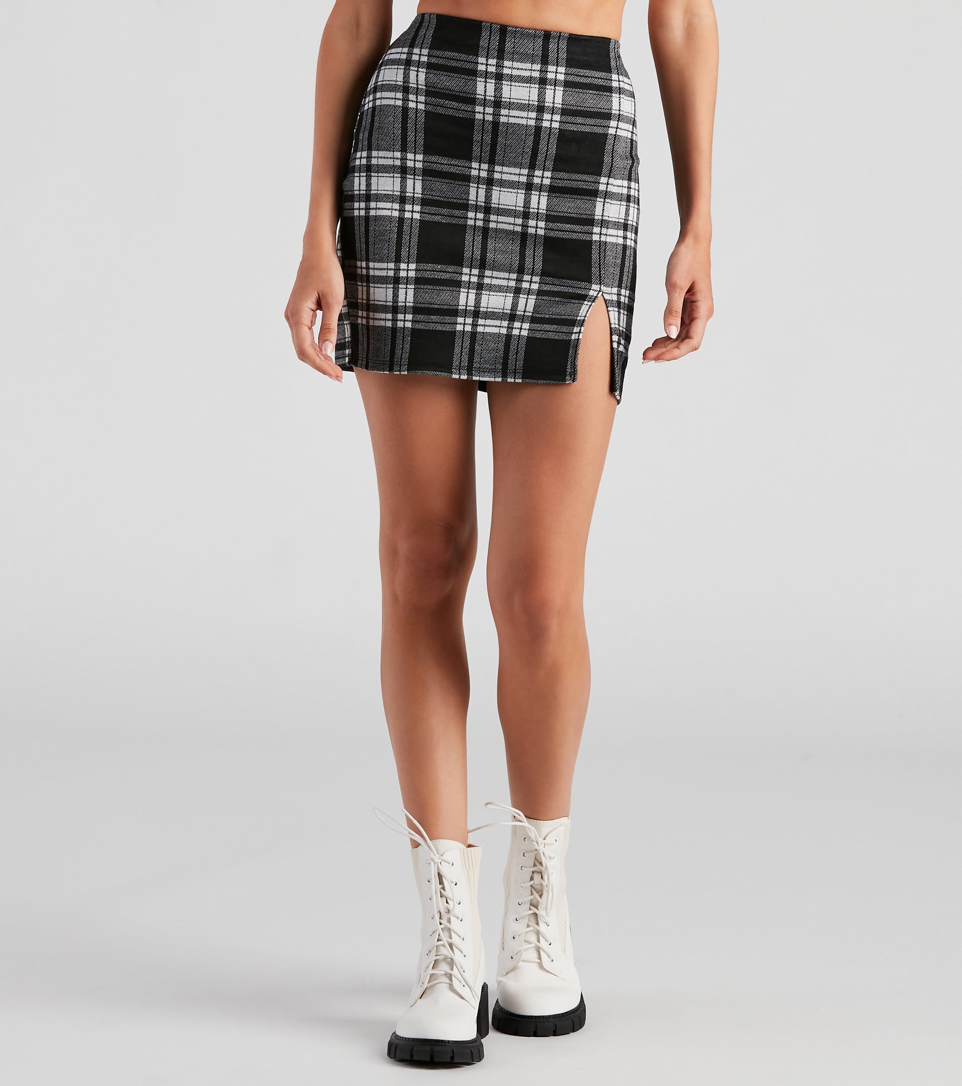 Plaid Crush Slit Mini Skirt - Image 4
