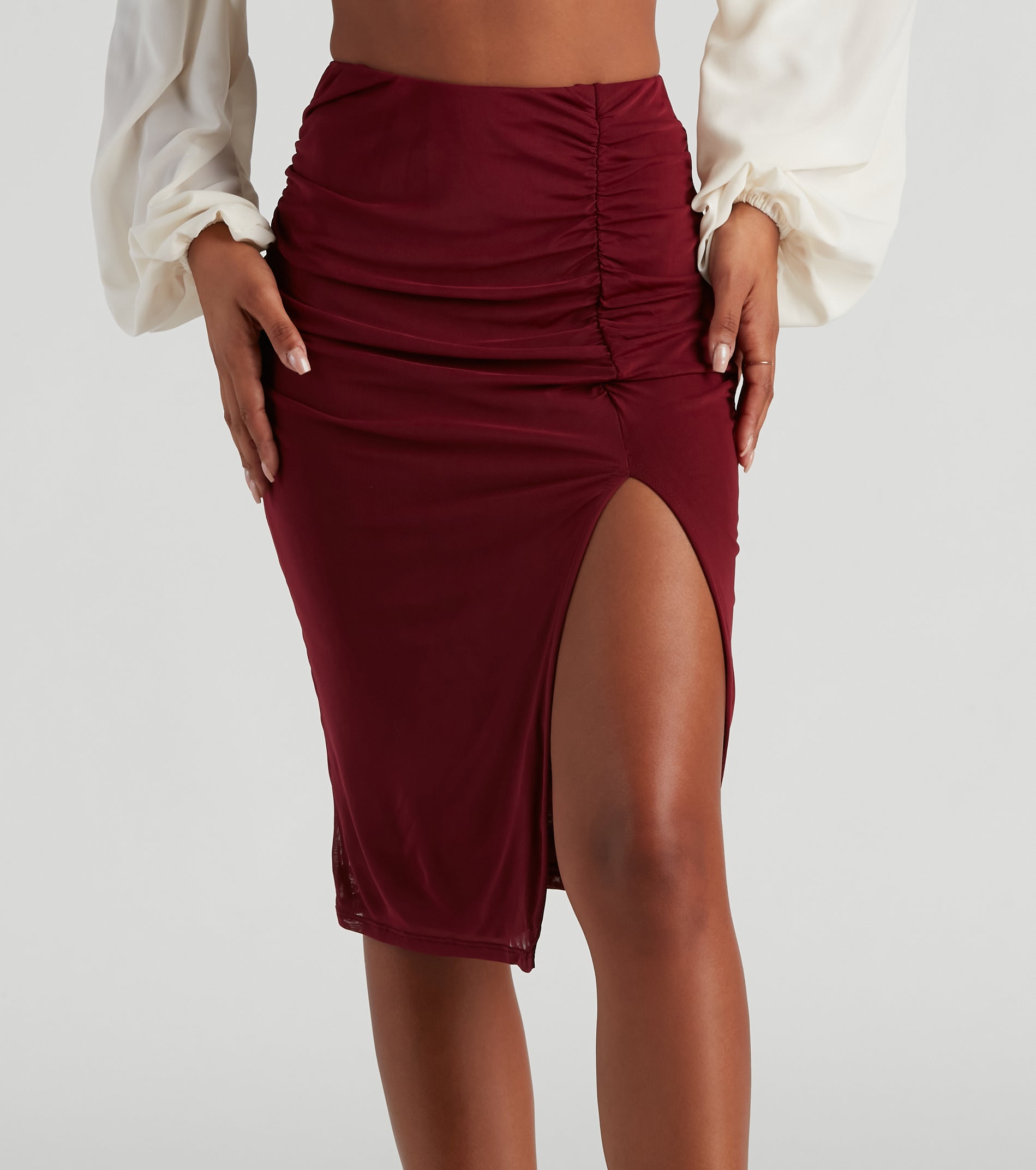 Fab Ruched Mesh Midi Skirt - Image 2
