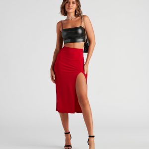 Set A Trend Crepe Slit Midi Skirt