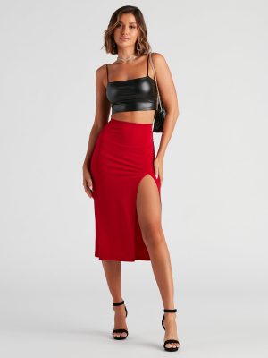 Set A Trend Crepe Slit Midi Skirt