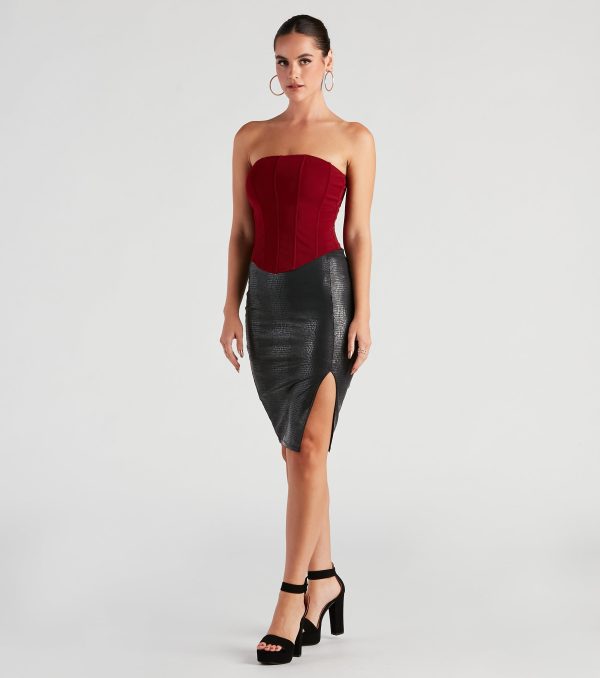 So Posh Croc-Embossed Midi Skirt - Image 3