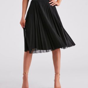 Total Charm Pleated Mesh Midi Skirt