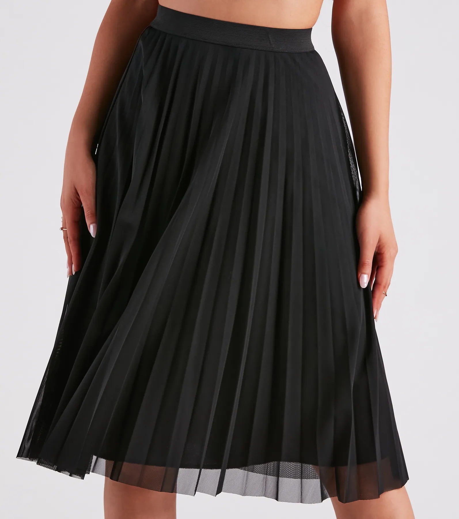 Total Charm Pleated Mesh Midi Skirt - Image 4
