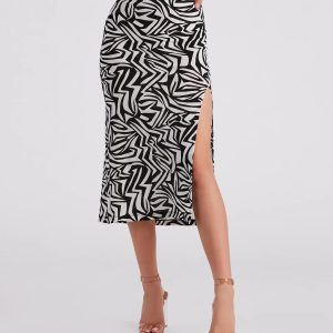 Artsy Mind Crepe Abstract Midi Skirt