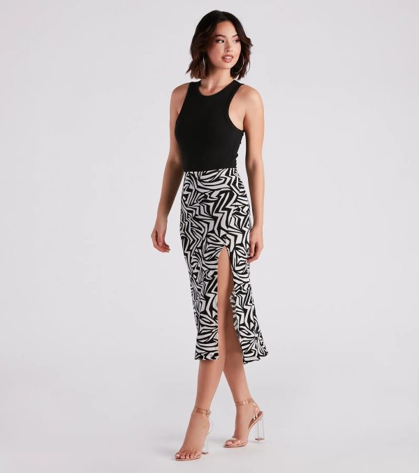 Artsy Mind Crepe Abstract Midi Skirt - Image 3