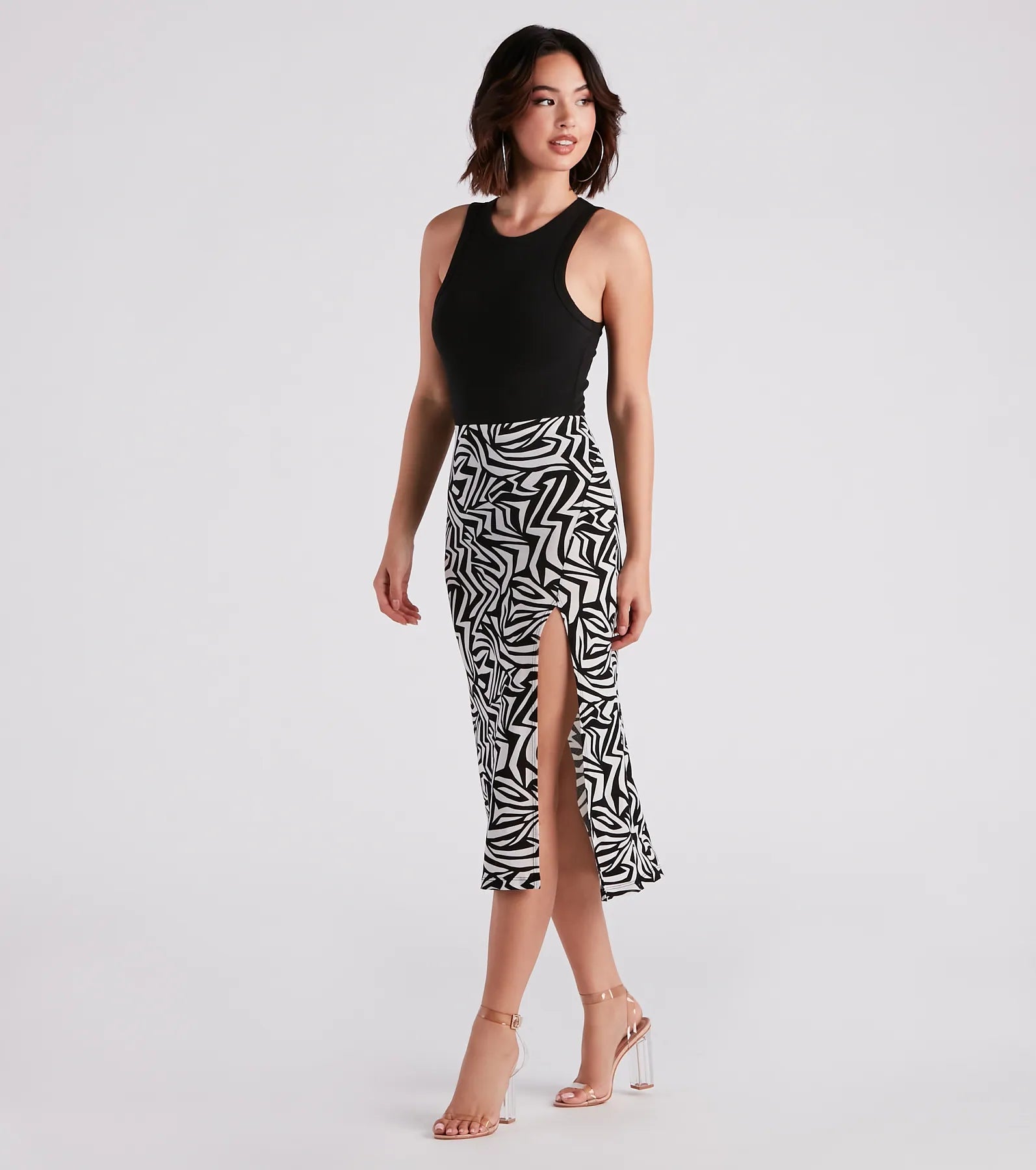 Artsy Mind Crepe Abstract Midi Skirt - Image 3