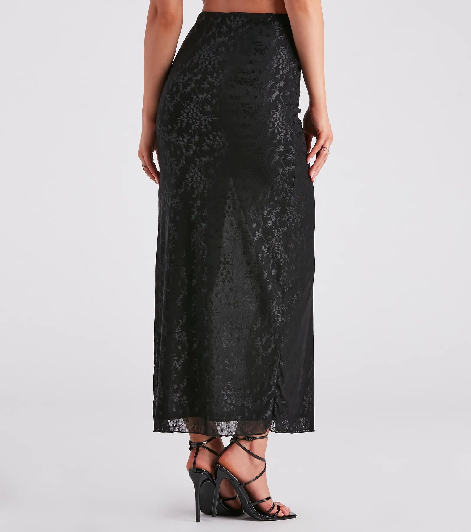 Glamorous Allure Ruched Lace Maxi Skirt - Image 3