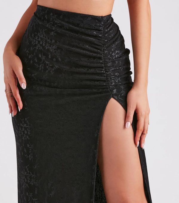 Glamorous Allure Ruched Lace Maxi Skirt - Image 4