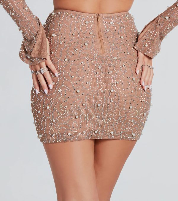 Got Bling Faux Pearl Rhinestone Mini Skirt - Image 3