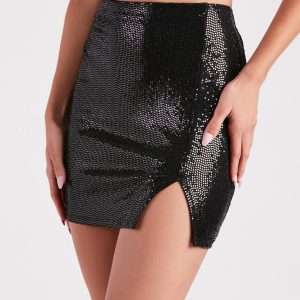 Glow Effect Sequin Slit Mini Skirt