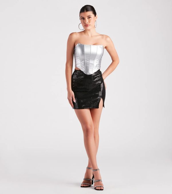 Glow Effect Sequin Slit Mini Skirt - Image 2