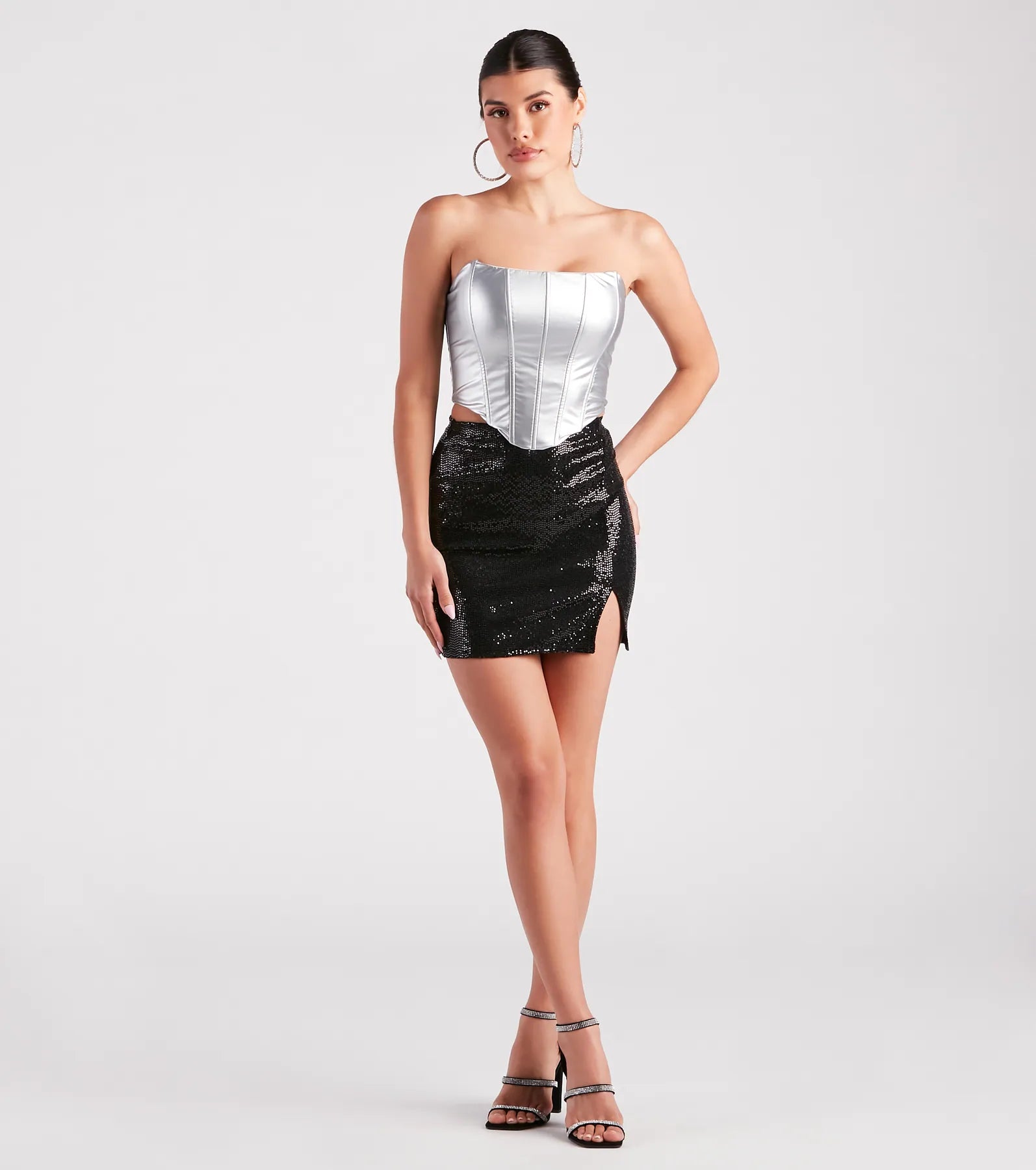 Glow Effect Sequin Slit Mini Skirt - Image 2