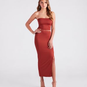 Smooth Silhouette Slit Midi Skirt