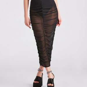 Sheerly Sexy Ruched Midi Skirt