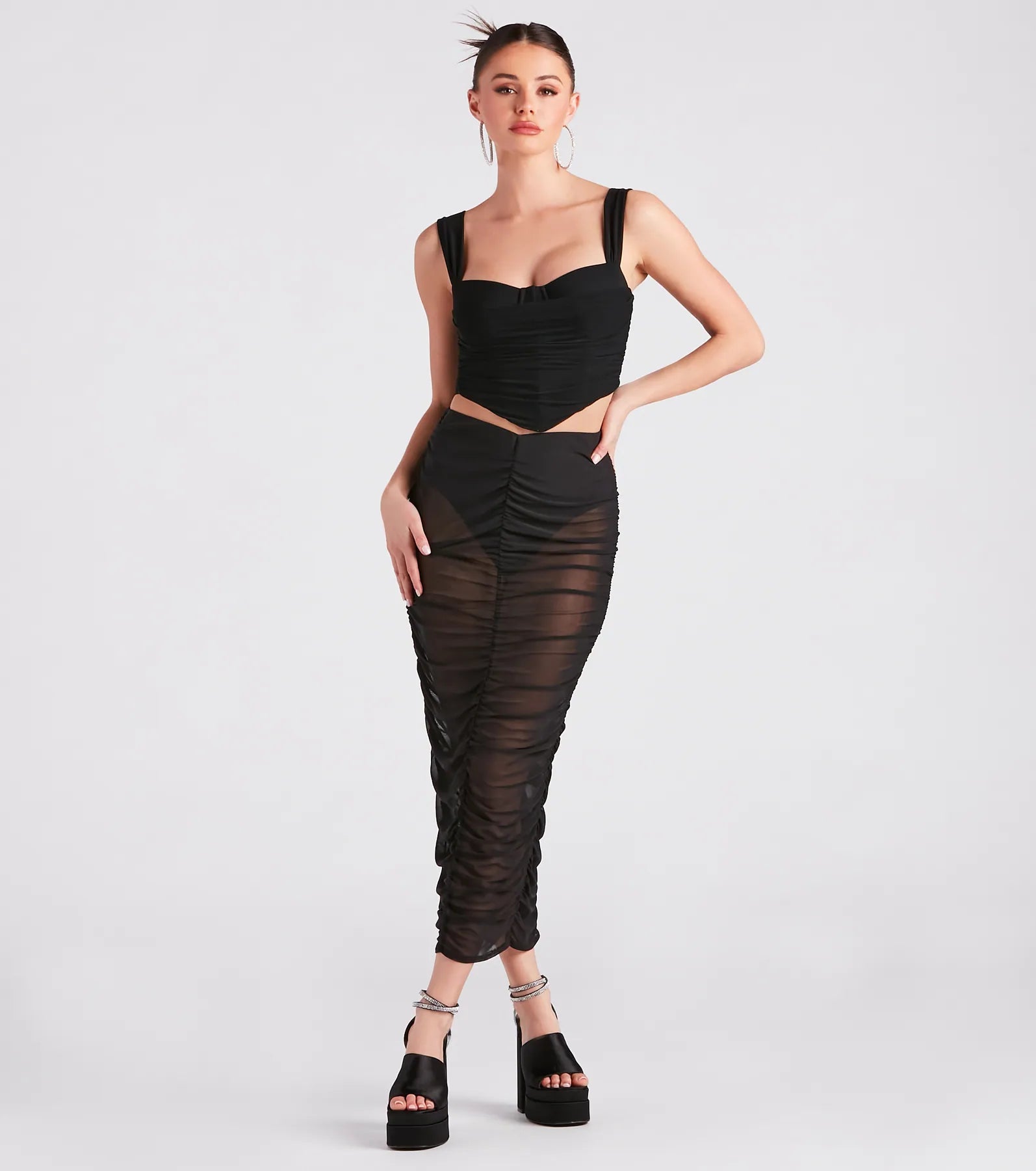 Sheerly Sexy Ruched Midi Skirt - Image 2