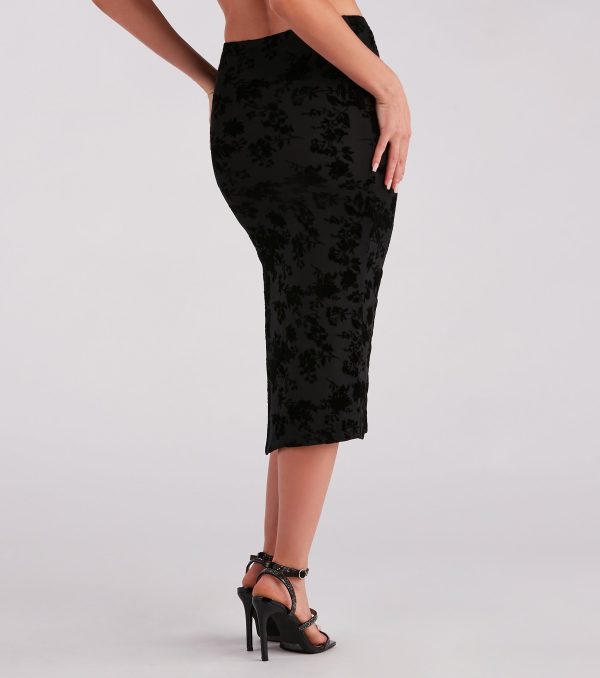 Chic Alert Floral Velvet Burnout Midi Skirt - Image 3