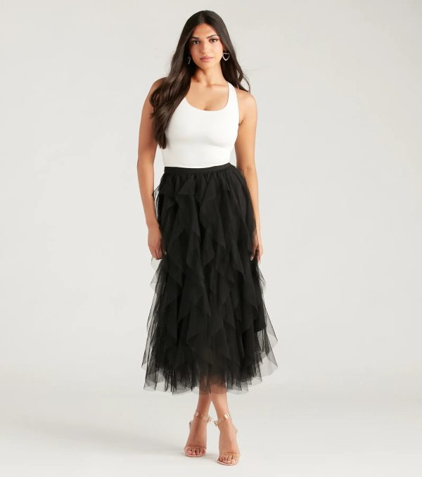 A Little Drama Ruffled Tulle Midi Skirt - Image 6
