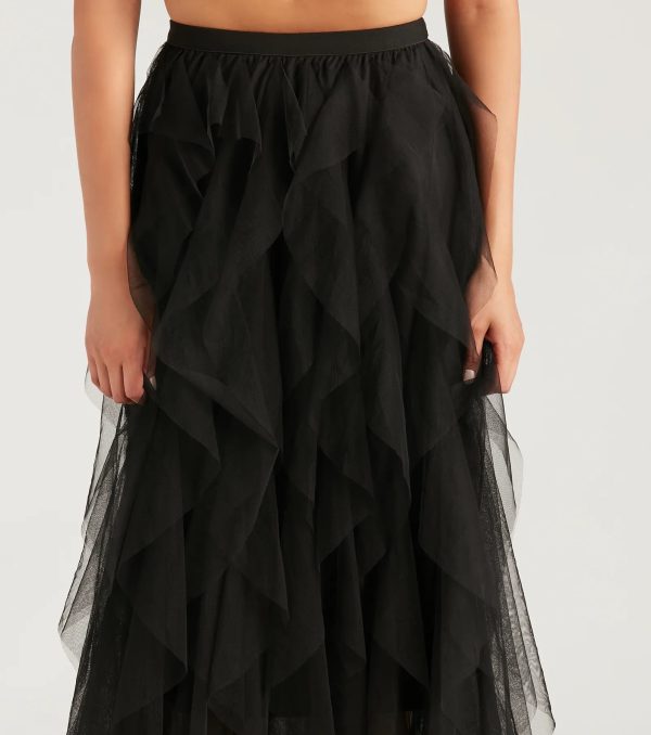 A Little Drama Ruffled Tulle Midi Skirt - Image 8