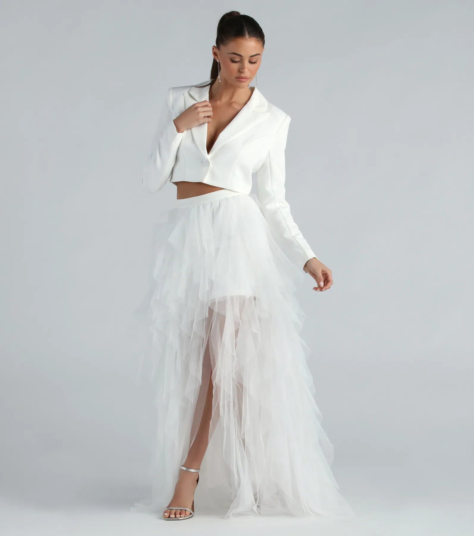 Korrie Formal High-Rise Tulle Slit Maxi Skirt - Image 2