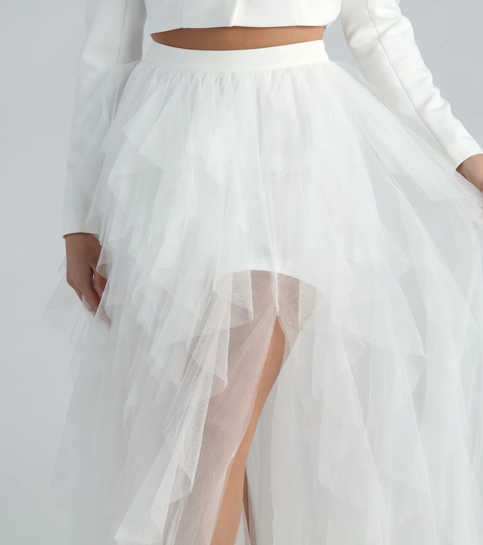Korrie Formal High-Rise Tulle Slit Maxi Skirt - Image 4
