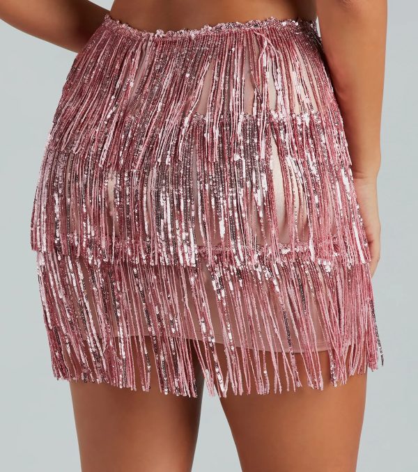 Shake It Up Sequin Fringe Mini Skirt - Image 3