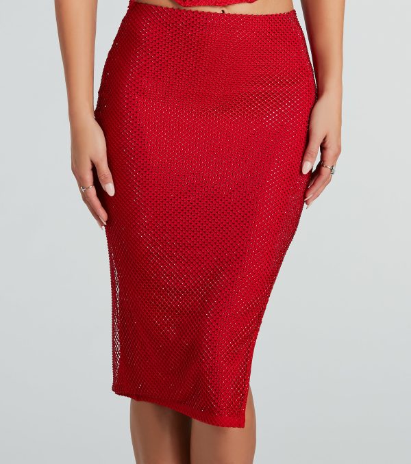 Sparkly Allure Rhinestone Fishnet Midi Skirt - Image 4