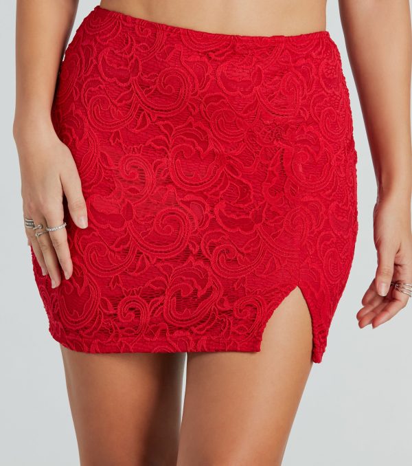 Romantic Mood Floral Lace Slit Mini Skirt - Image 2
