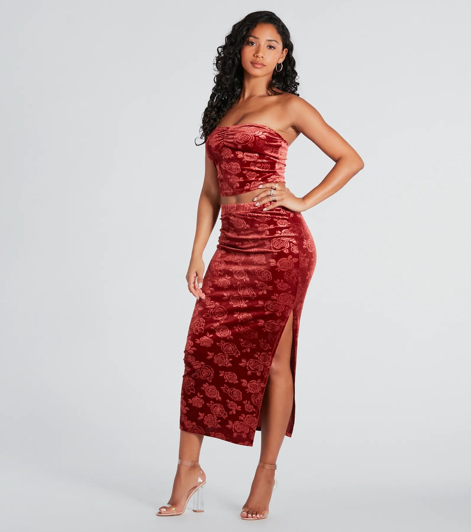 Loves Me Velvet Floral Midi Skirt - Image 2