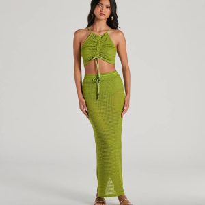Sunny Chic High Slit Crochet Maxi Skirt
