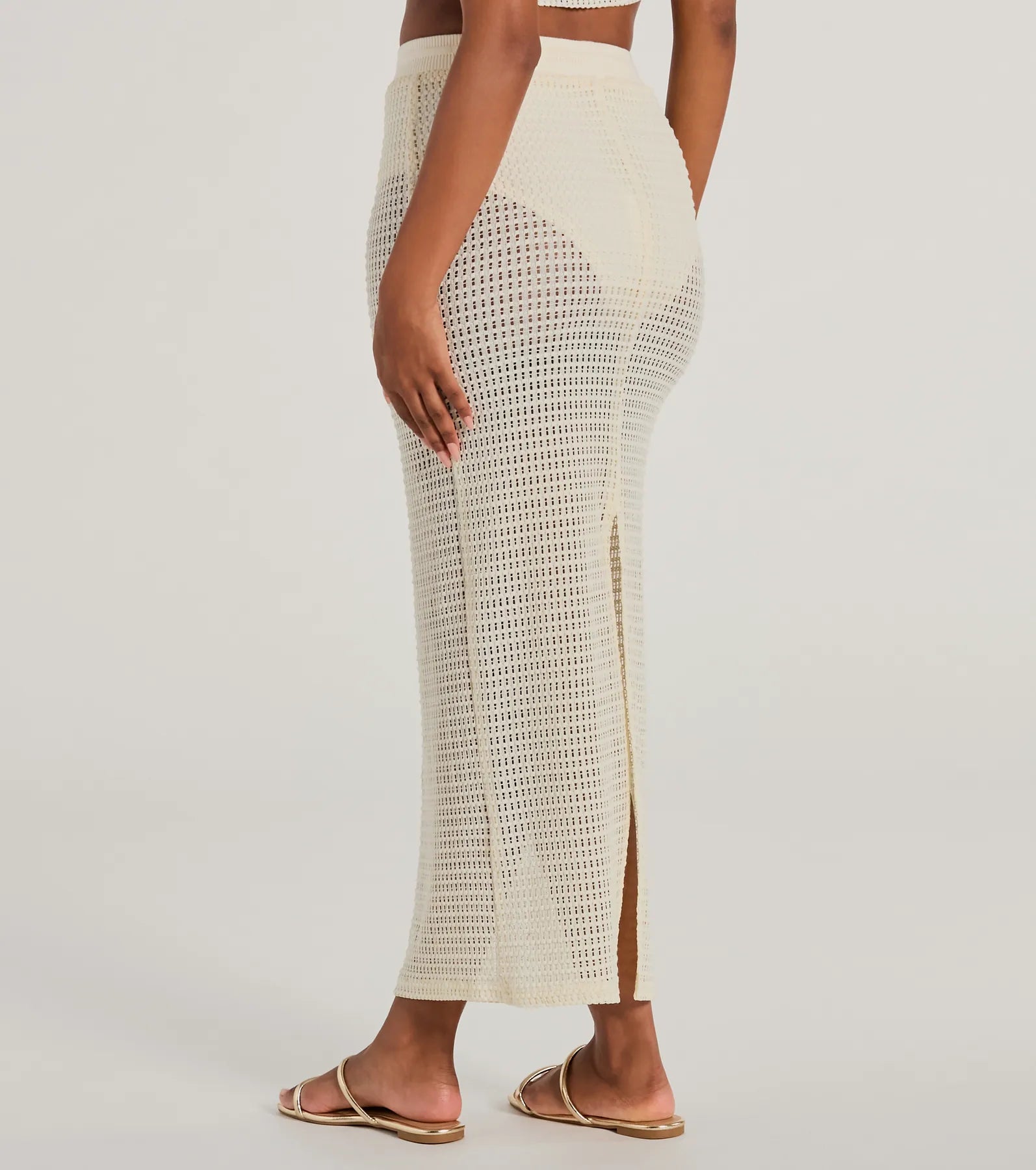 Sunny Chic High Slit Crochet Maxi Skirt - Image 6