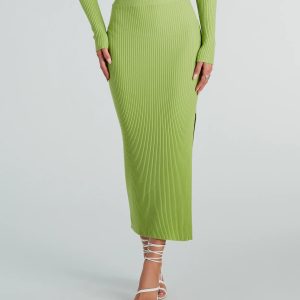 Twice The Love Rib Knit Midi Skirt