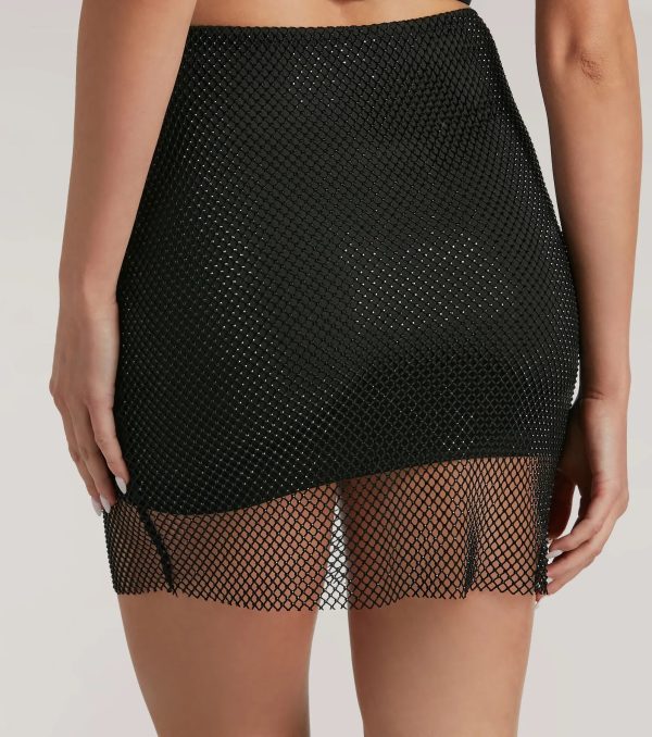 Party Mood Rhinestone Sheer Fishnet Mini Skirt - Image 7