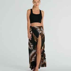 Vacation Queen High-Rise Slit Tropical Maxi Skirt