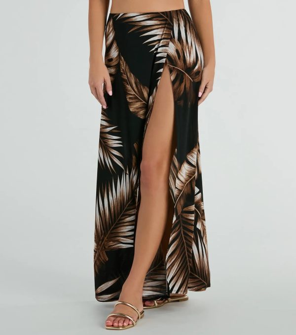 Vacation Queen High-Rise Slit Tropical Maxi Skirt - Image 2